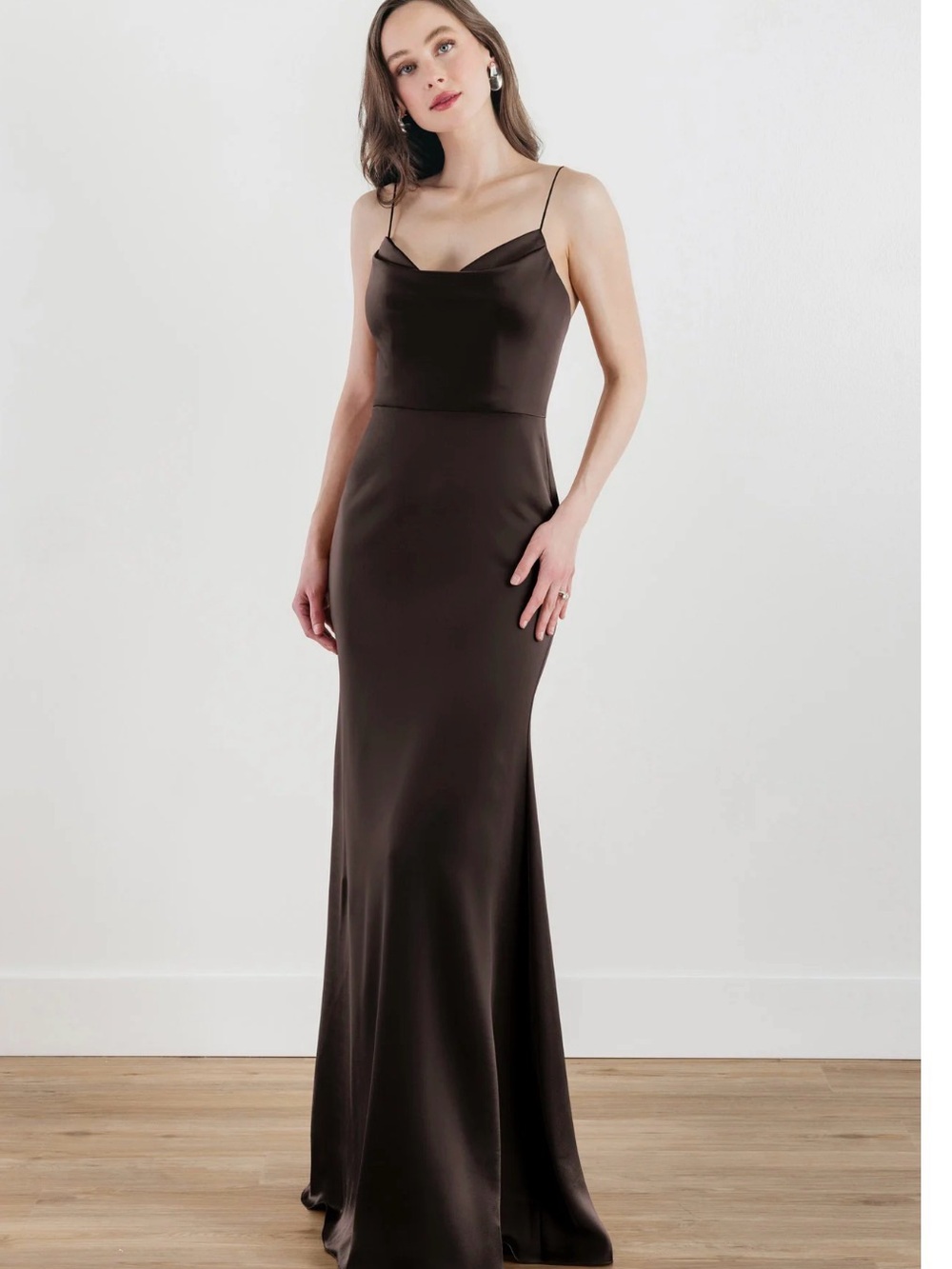 Watters Chocolate Brown Satin Maxi Slip Dress